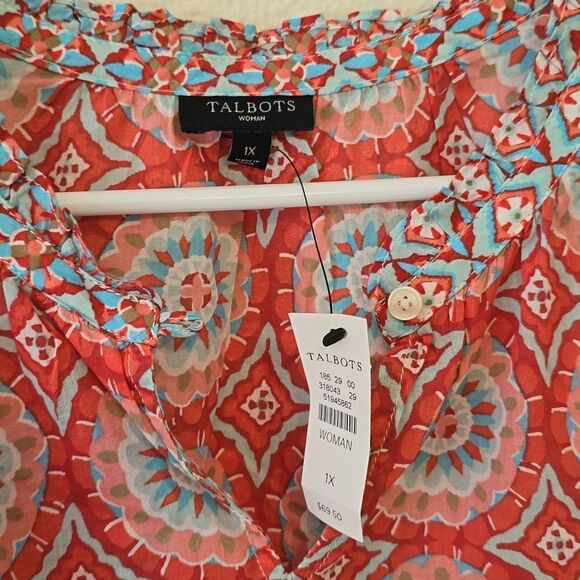 Talbots Sleeveless Red White Floral Print Blouse womens  Size 1X cotton - Picture 2 of 8